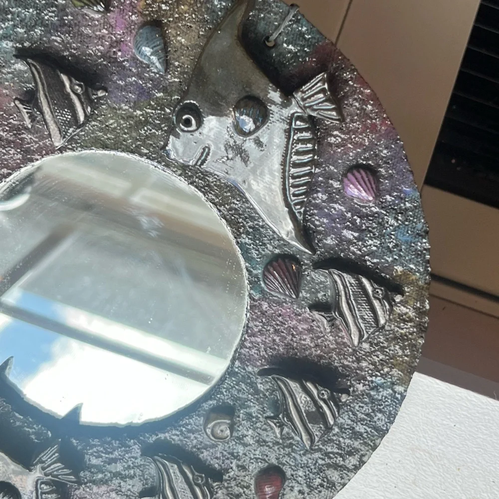 Studio Pottery One of a Kind “Under the Sea” by Float Pottery Mirror Round 10”